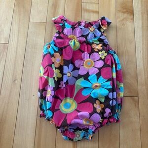 Vintage Y2K Floral Baby Romper brown pink size 18 m